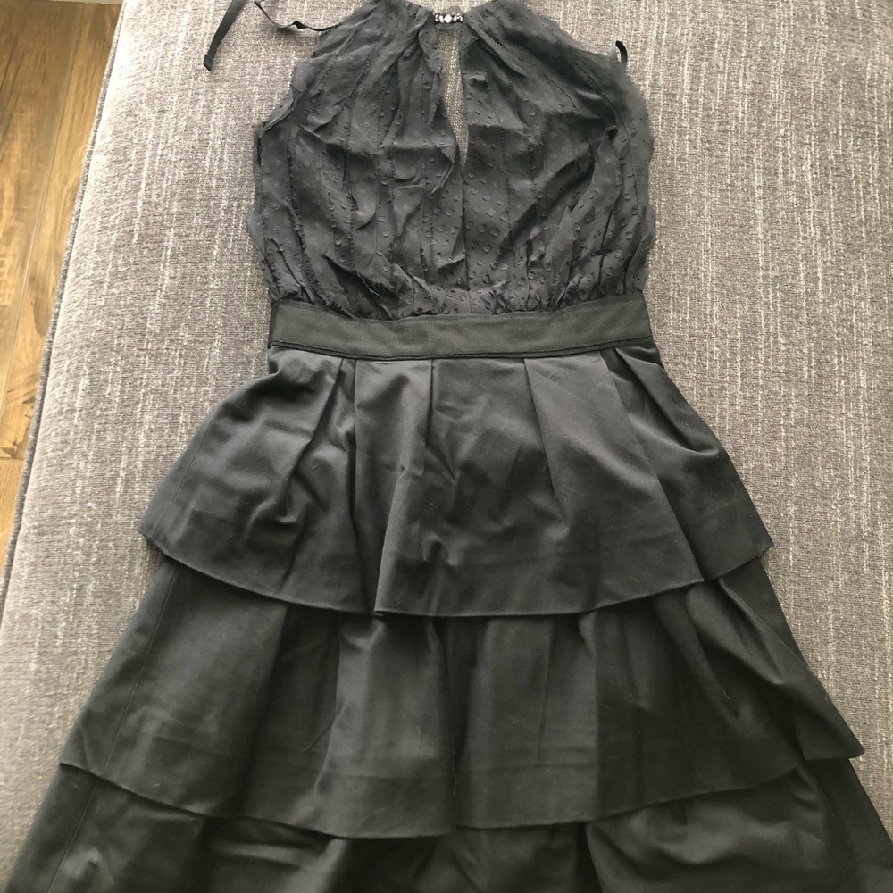 Black BCBG tiered dress with cross back detail